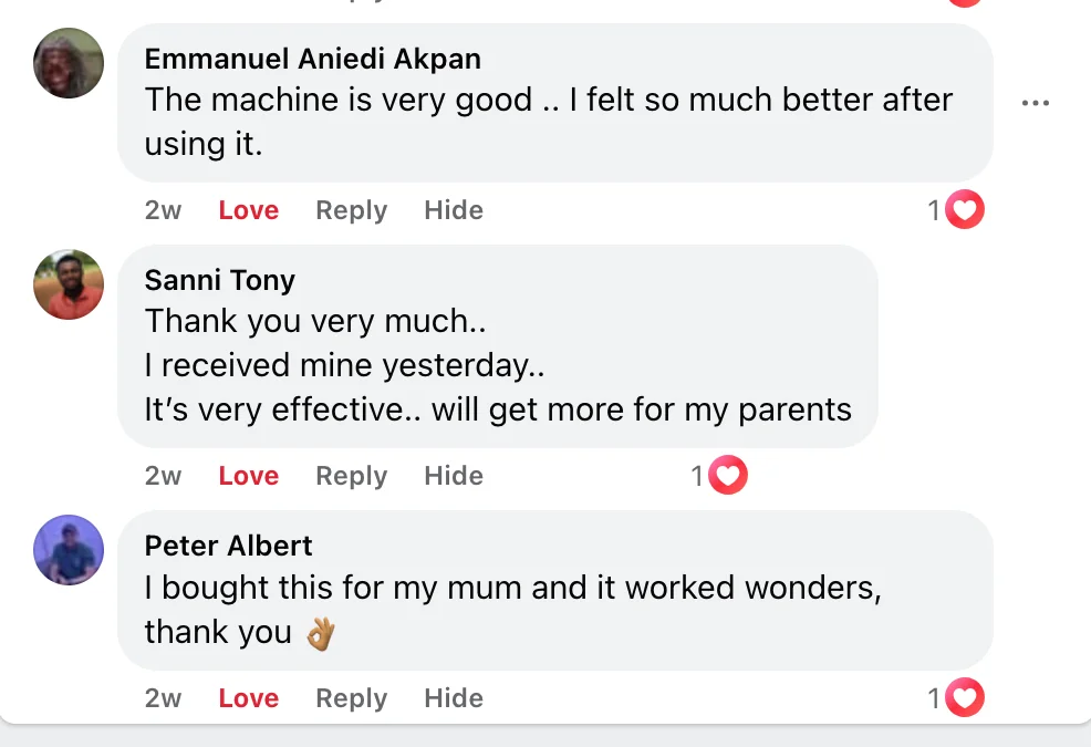 Facebook comments from customers