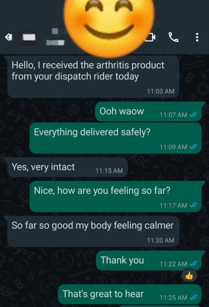 Customer WhatsApp message